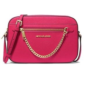 Michael Kors Jet Set Electric Pink Saffiano Leather Crossbody Bag NWT